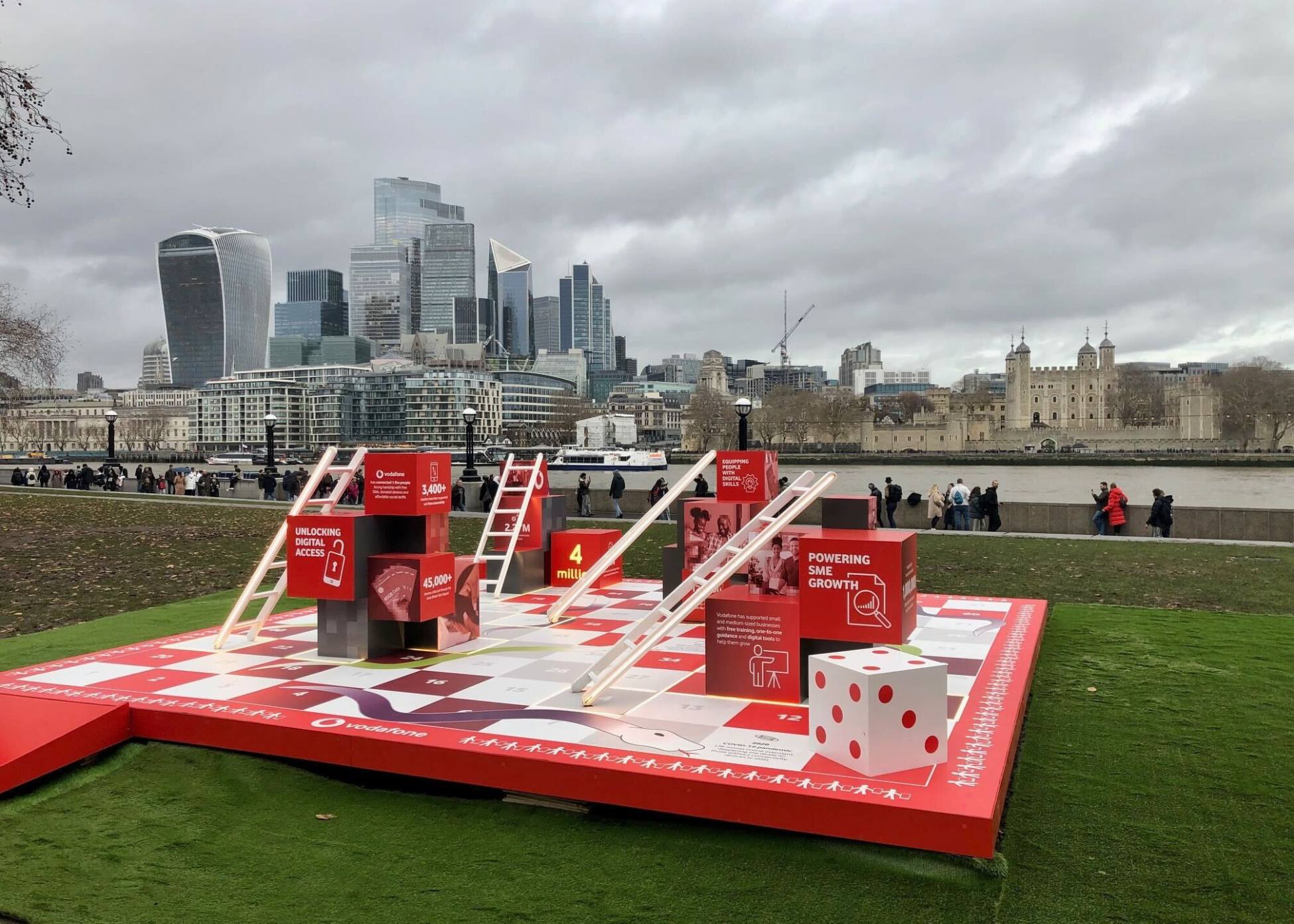 Snakes and Ladders board at Potters Field Park near Tower Bridge in London.